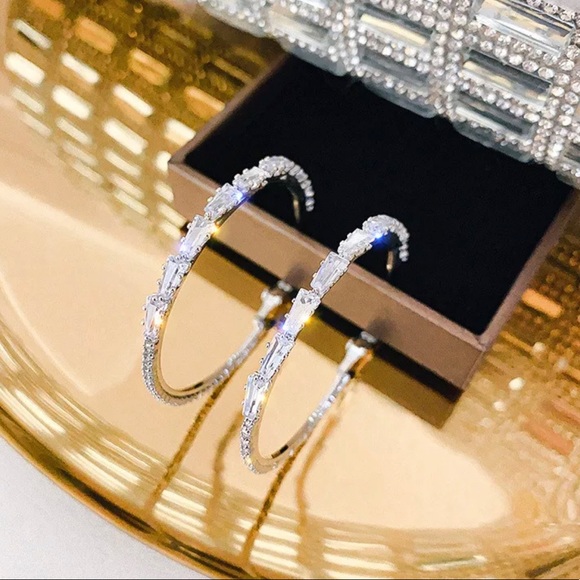 My Added Sparkle Jewelry - Silver Crystal Hoop Earrings